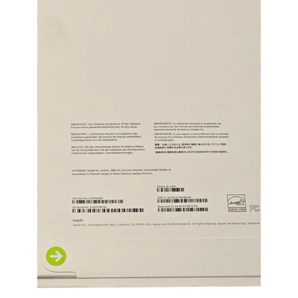 2025 Apple A3403 MacBook Pro 16-inch SPB 1TB M4 CHIP 24GB EMPTY BOX ONLY